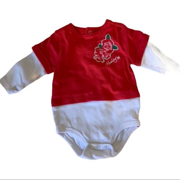 Hurley girls flower long sleeve snap crotch & back 6-9 months - Picture 1 of 3
